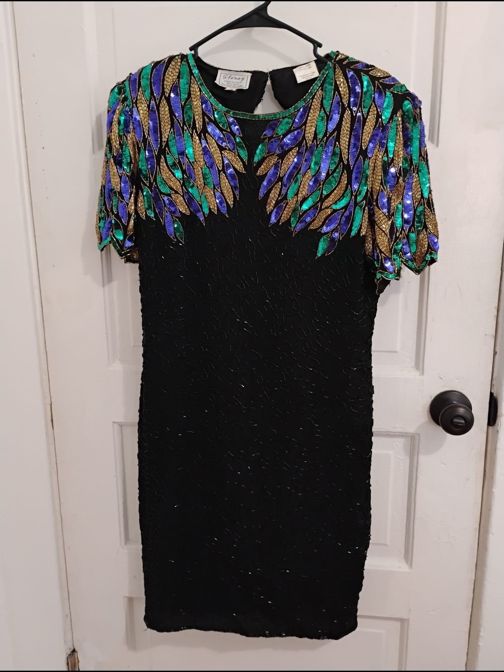 The Perfect Holiday Or NYE Silk Dress! Sequin, Beaded Short Sleeve Vtg Dress